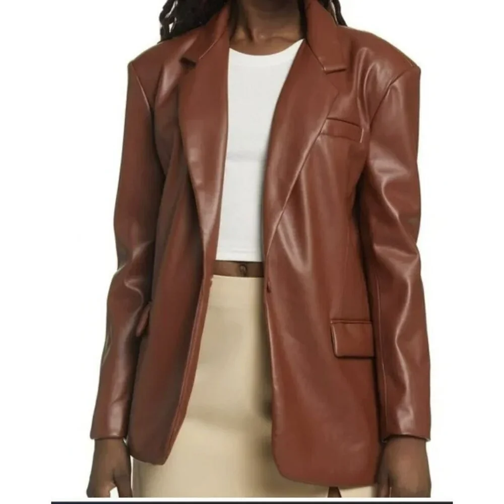 Blank NYC Women's XS Blazer Soft Faux Leather Brown Jacket NWT